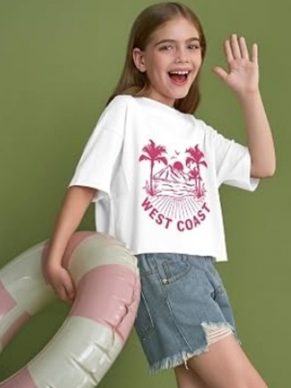 Girls Oversized Crop Tops Athletic Short Sleeve T Shirt White